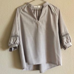 Embroidered Half-sleeve Grey Blouse